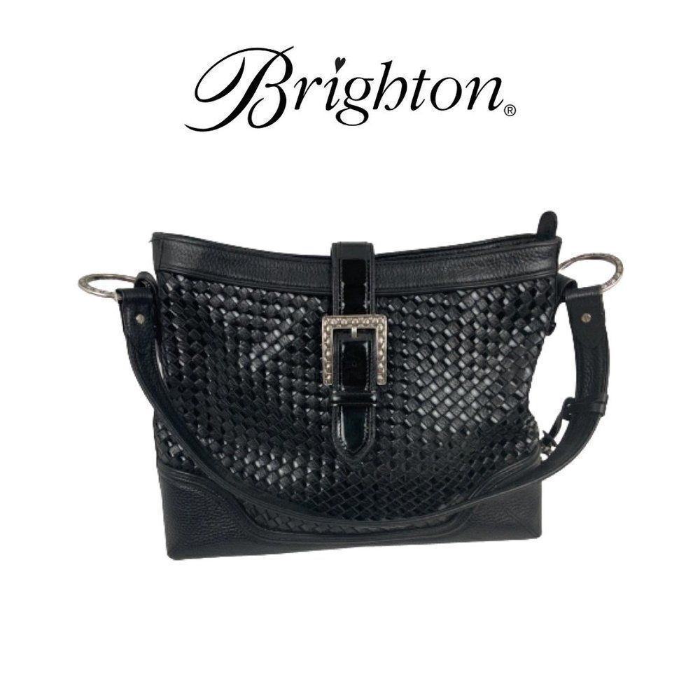 Brighton Black Leather Basket Weave Handbag